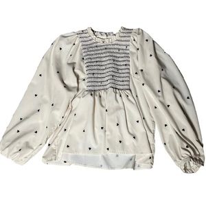 Size Medium - Women's SHEIN Smocked Front Bubble Sleeve Heart Blouse Ivory